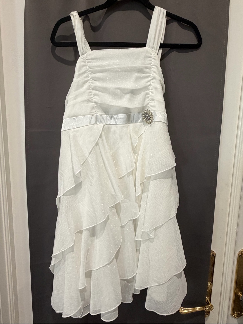 BCX Girl Ivory White Sparkle Ruffle Formal Dress Size 18.5 NWT Jeweled Waist
